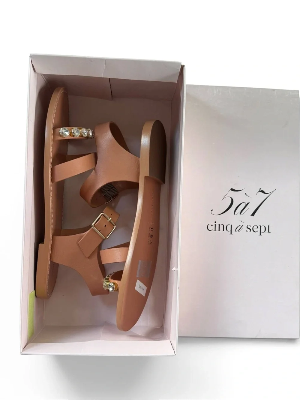Cinq a Sept Women's Victoria Ankle Strap Sandals Tawny Crystal Size 38.5 NWT
